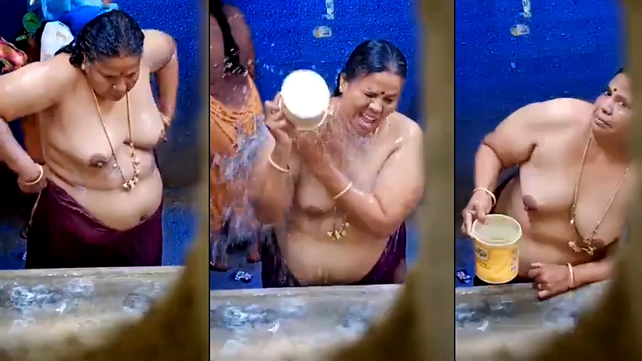 Indian aunty bathing nude