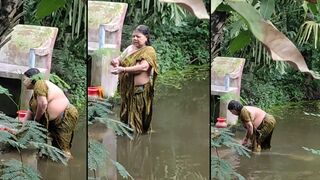 Mature village aunty caught bathing jungle in river,  Leaked Desi XXX sex