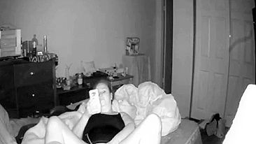 Caught on spy cam, wife masturbate before bed while husband shower