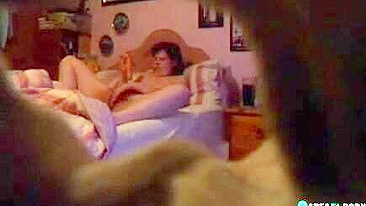 Son puts a spy cam in bedroom and caught mom masturbate when dad drinks