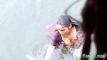 Caught on XXX camera desi aunty bathing Ganga Ghat