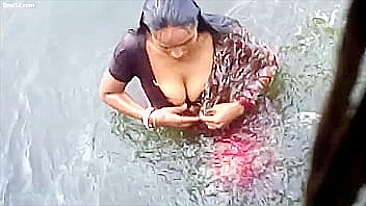 Caught on XXX camera desi aunty bathing Ganga Ghat