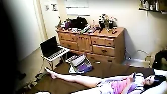 My younger sister on the hidden cam caught masturbating and orgasm