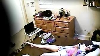 My younger sister on the hidden cam caught masturbating and orgasm