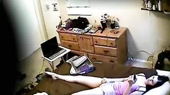 My younger sister on the hidden cam caught masturbating and orgasm