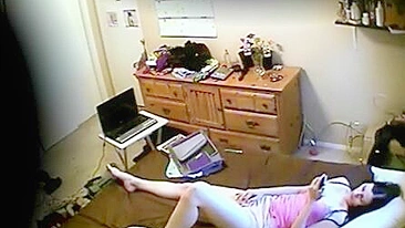 My younger sister on the hidden cam caught masturbating and orgasm
