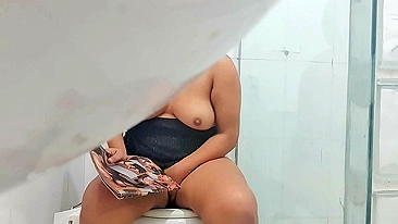 Chubby mom caught fucking herself by hidden camera in bathroom