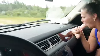 Wife dildo fuck while husband drives