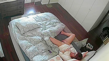 Hidden cam caught my mother pleasing herself, when my husband gone