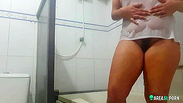 Naked mom caught on spy cam. Masturbation in the shower