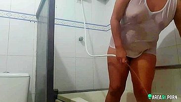 Naked mom caught on spy cam. Masturbation in the shower