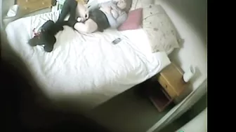 Son catches kinky mom masturbating, while daddy away