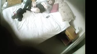 Son catches kinky mom masturbating, while daddy away