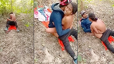 After school naughty Indian couple was caught having sex in the jungle