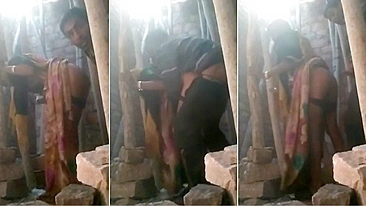 Village Desi lovers caught fucking on the ruins of an old barn