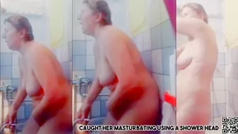 Hidden camera gets caught mom masturbating using a shower head and jet water