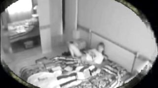 Hidden cam on ceiling in the hotel room catches woman masturbating