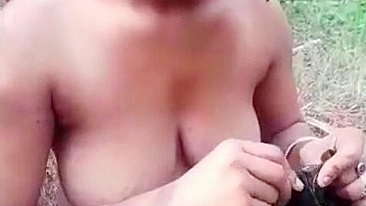Village girl showing boobs on MMs cam for  bf in outdoor in jungle