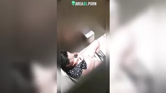 Hidden cam caught Indian aunty fingering in public bathroom