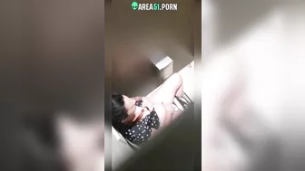 Hidden cam caught Indian aunty fingering in public bathroom
