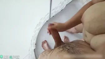 Mom jerk off a dick to her in the shower, when dad left for work