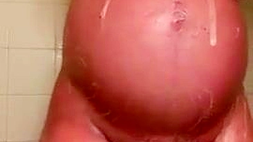 XXX TikTok video - Chesty 45 old mom in the shower washes her pregnant belly