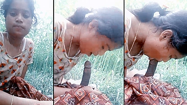 XXX Desi viral - village indian teen babe sucked big cock in the field
