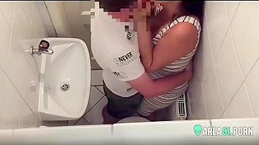 A camera mounted in the toilet catches quick sex of mom and son while the daddy is in another room