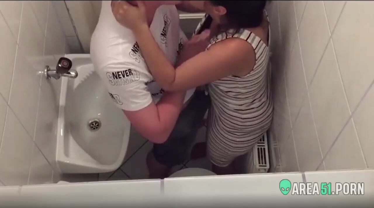 A camera mounted in the toilet catches quick sex of mom and son  