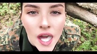 Hot girl in military uniform agreed to suck commander's dick