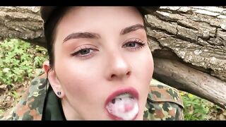 Hot girl in military uniform agreed to suck commander's dick