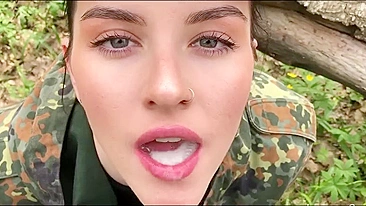 Hot girl in military uniform agreed to suck commander's dick