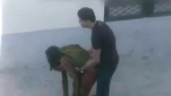 Desi MMs! A pair of Indian lovers standing sex outdoor caught by hidden cam