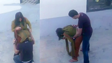 Desi MMs! A pair of Indian lovers standing sex outdoor caught by hidden cam