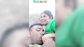 A village bhabhi's boobs are sucked out by her hubby in a TikTok video