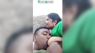 A village bhabhi's boobs are sucked out by her hubby in a TikTok video