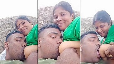 A village bhabhi's boobs are sucked out by her hubby in a TikTok video