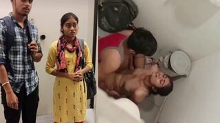 Desi XXX video taken by a peeping guy, Indian petite GF sex in mall restroom