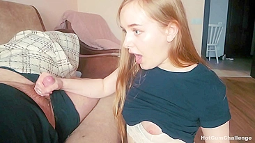 Horny daughter chose  to secretly suck's daddy cock while he sleep drunk
