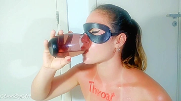 Hot Kinky Teen Girl Drinking Own Piss After Masturbating for Stepdaddy!