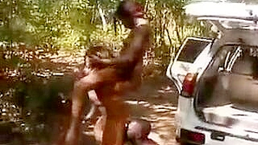 African Having Wild Threesome Outdoor Sex