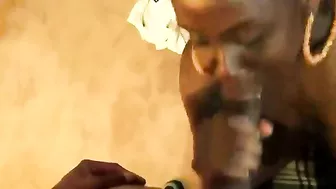 Hot African With Big Natural Tits Sucking Cock And Gets Fresh Cumshot On Her Face