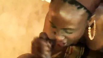 Hot African With Big Natural Tits Sucking Cock And Gets Fresh Cumshot On Her Face