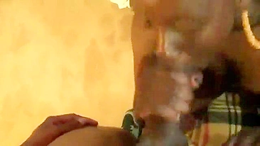Hot African With Big Natural Tits Sucking Cock And Gets Fresh Cumshot On Her Face