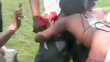 Mass Blowjob With One Shameless African Hooker In A Public Park