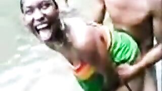 African Native Woman Fucks A Boy In A River In Front Of Crowd - Amateur Mobile Phone Video