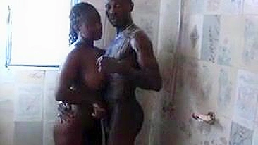 African Amateur Couple Fucking Under Shower