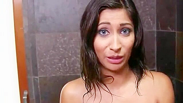 Drunk Brunette bitch catches step-dad spying on her naked in the shower!