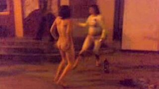 Drunk Russian teen goes wild, strips naked in public!