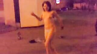 Drunk Russian teen goes wild, strips naked in public!